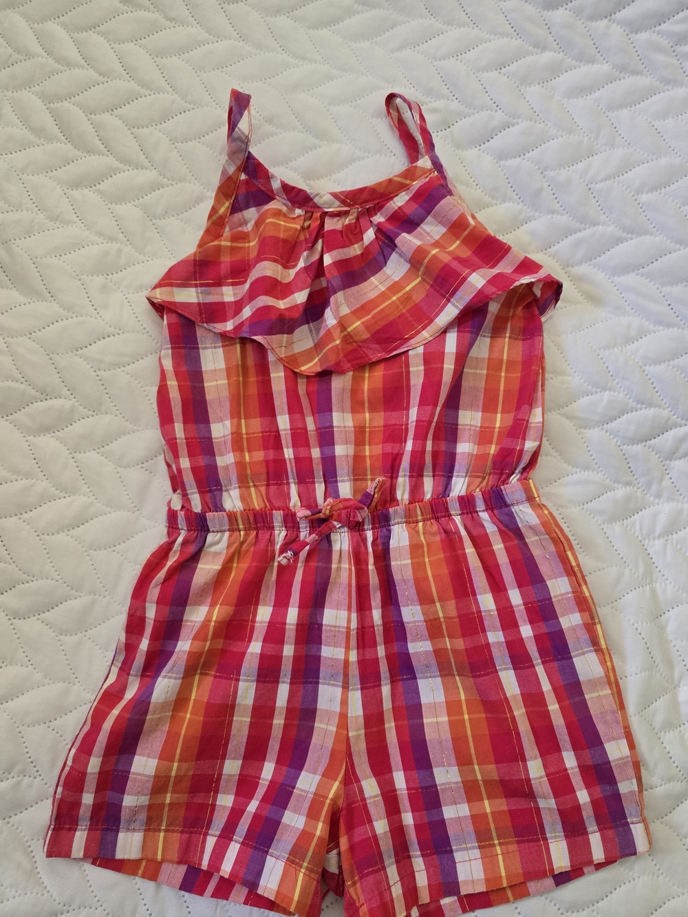 Girls Pink Plaid Sleeveless Romper